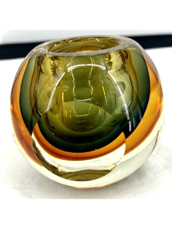 Flavio Poli Murano Sommerso Yellow Blue Amber Faceted Glass Votive MCM 1960s 4\